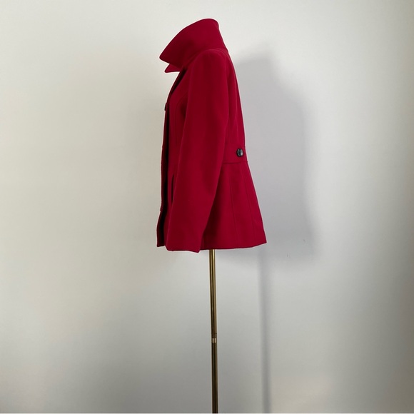 Style & Co Red Double Breasted Peacoat with Removable Hood - Picture 7 of 14